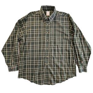 Brooks Brothers 346 Shirt Men's XL Hunter Green Windowpane Old Money Non-Iron